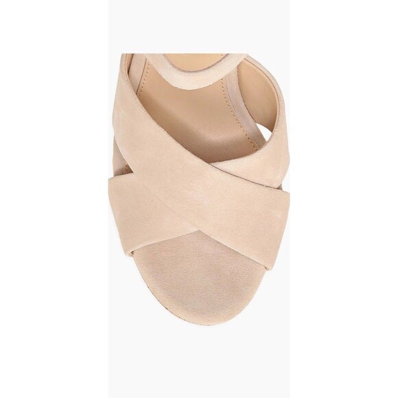 Veronica Beard Lucille  Heeled Sandals NEW Cork Platform Ecru Suede Strap Sz 9.5 - Picture 2 of 13